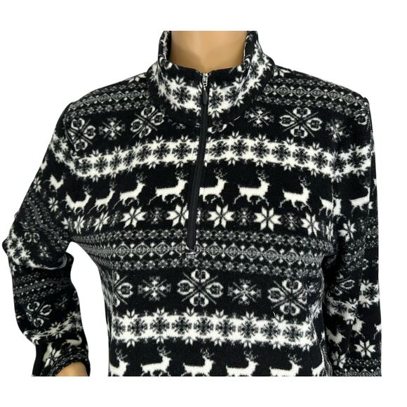 Talbots Winter Fair Isle Half Zip Mockneck Fleece Pullover Black Petite Size LP - Picture 7 of 10